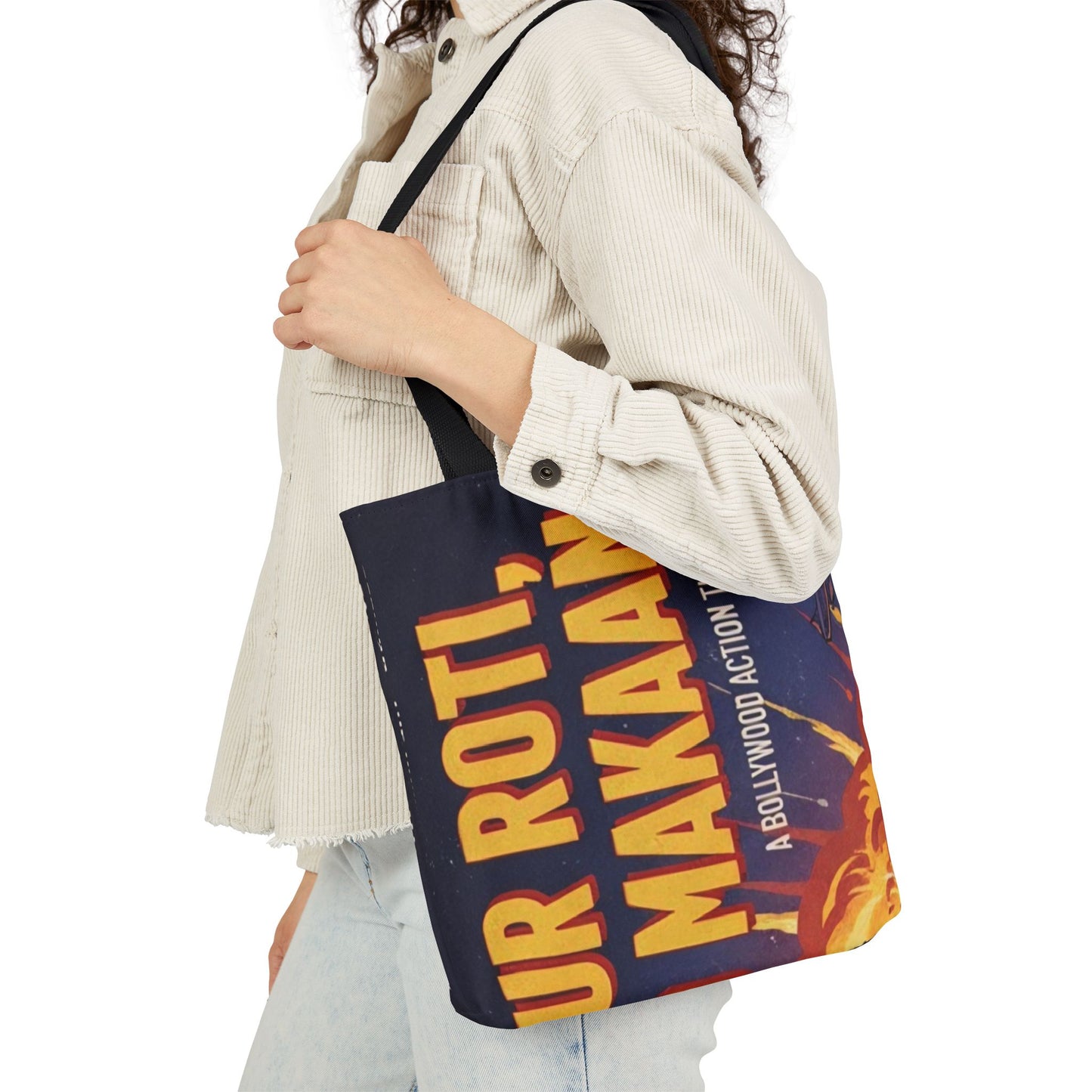 AOP Roti Kapda Makaan Canvas Tote Bag with 5-Color Straps, Eco-friendly Grocery Bag, Reusable Shopping Tote, Chic Beach Bag, Boho Style Bag