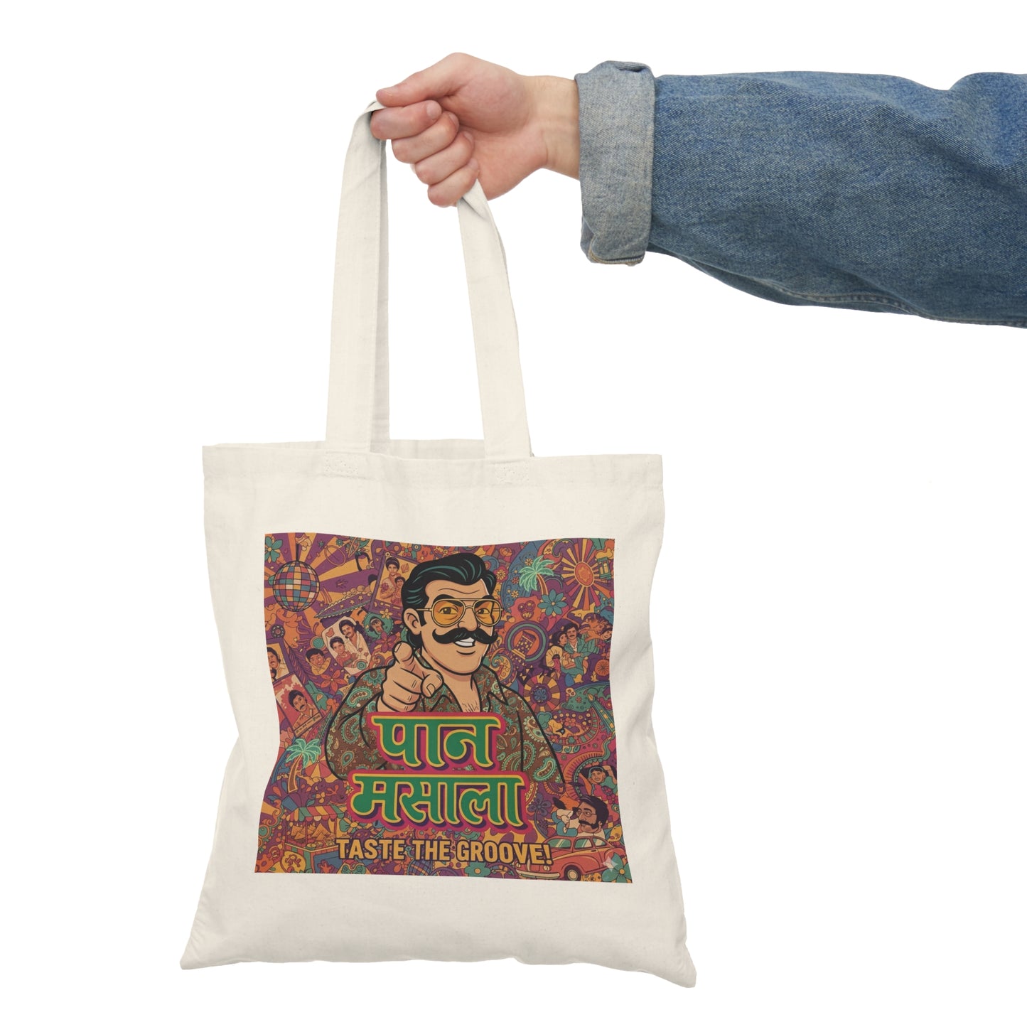 Vibrant Paan Masala Tote Bag - Taste the Groove, Eco-Friendly Shopping Bag, Bohemian Market Tote, Travel Companion, Gift for Music Lovers