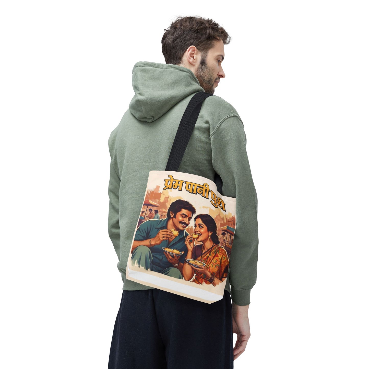 Bollywood Pani Puri Romance Tote Bag, Fun Shopping Bag, Casual Day Out Accessory, Gift for Movie Lovers, Festive Carryall