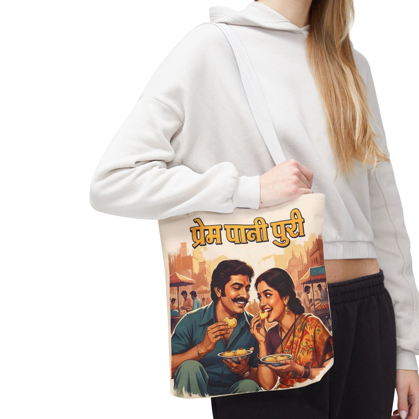 Bollywood Pani Puri Romance Tote Bag, Fun Shopping Bag, Casual Day Out Accessory, Gift for Movie Lovers, Festive Carryall