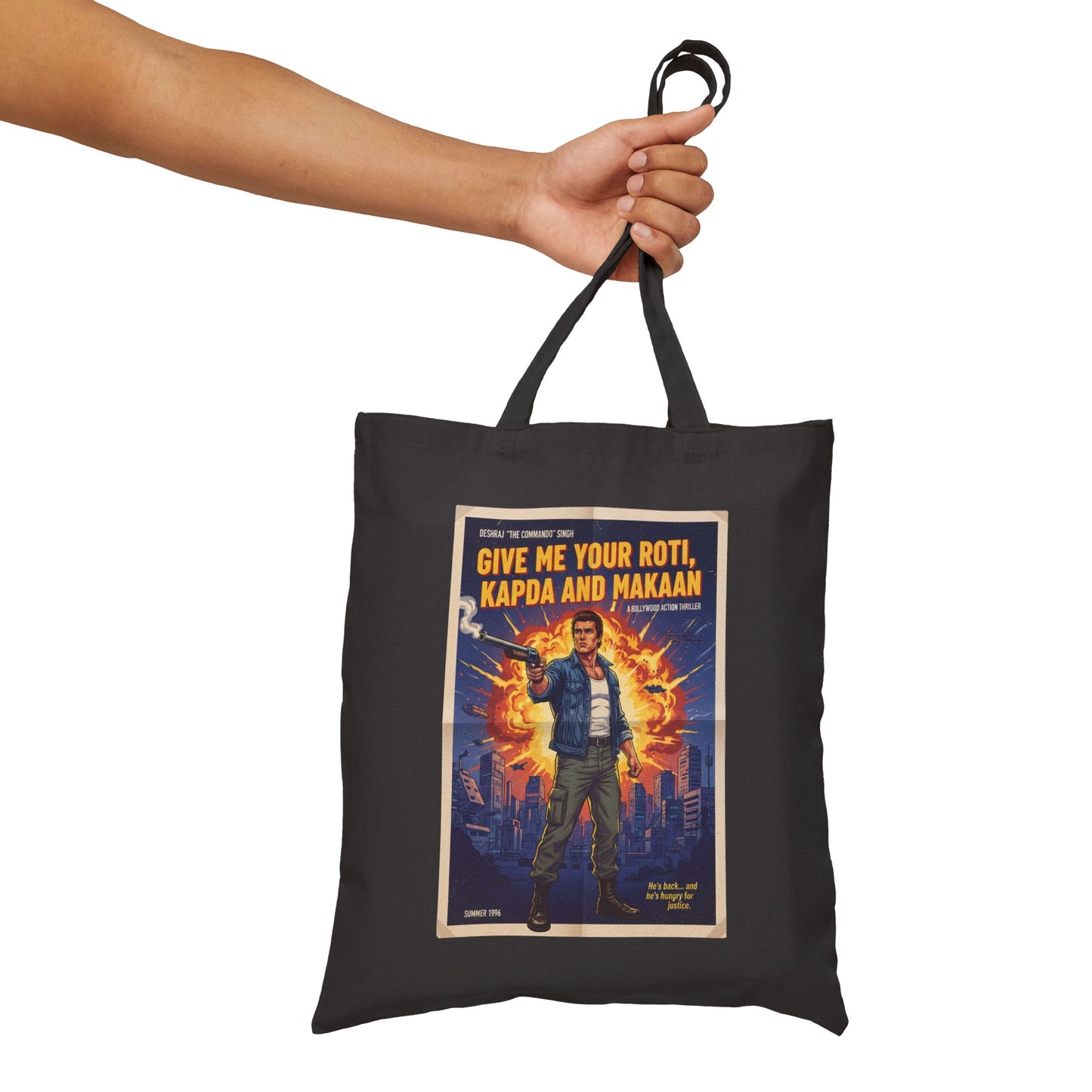 Retro Tote Bag | Give Me Your Roti, Kapda & Makaan | Fun Eco-Friendly Shopping Bag, Gift for Movie Lovers, Casual Everyday Use
