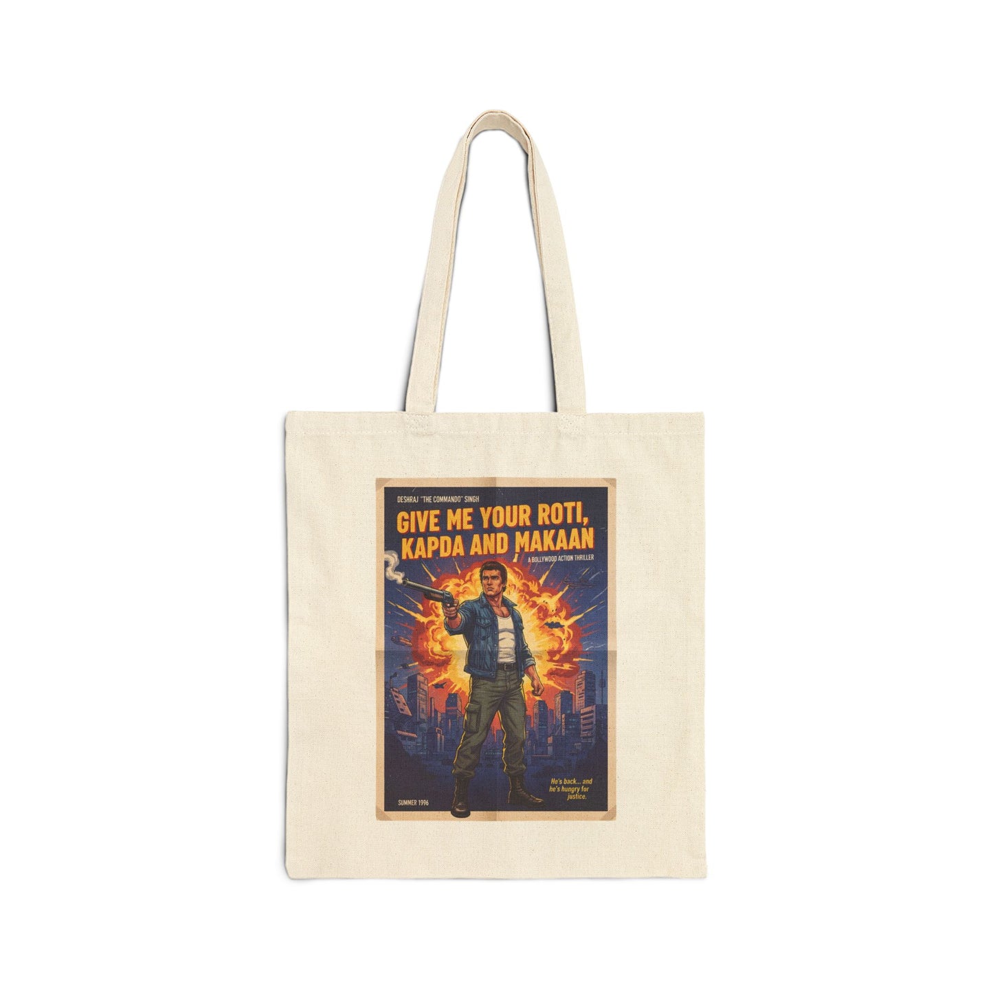 Retro Tote Bag | Give Me Your Roti, Kapda & Makaan | Fun Eco-Friendly Shopping Bag, Gift for Movie Lovers, Casual Everyday Use