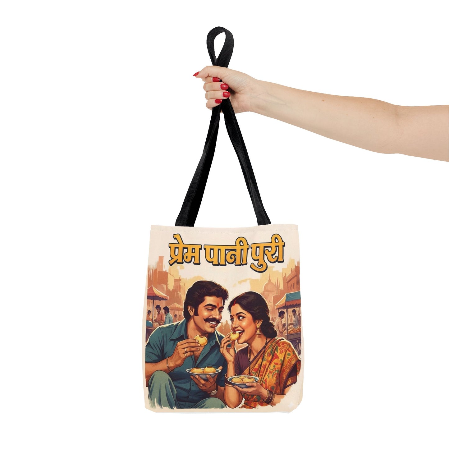 Bollywood Pani Puri Romance Tote Bag, Fun Shopping Bag, Casual Day Out Accessory, Gift for Movie Lovers, Festive Carryall