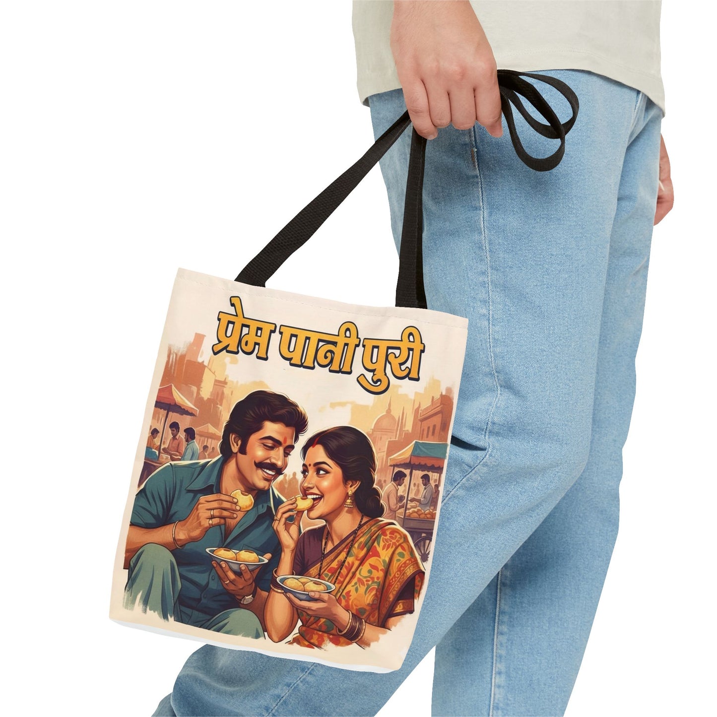 Bollywood Pani Puri Romance Tote Bag, Fun Shopping Bag, Casual Day Out Accessory, Gift for Movie Lovers, Festive Carryall