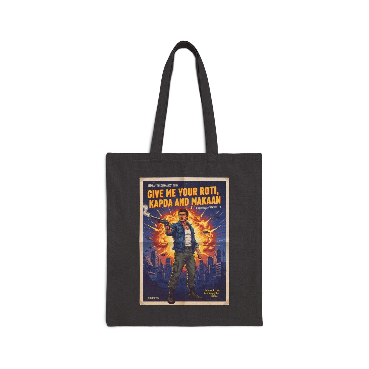 Retro Tote Bag | Give Me Your Roti, Kapda & Makaan | Fun Eco-Friendly Shopping Bag, Gift for Movie Lovers, Casual Everyday Use