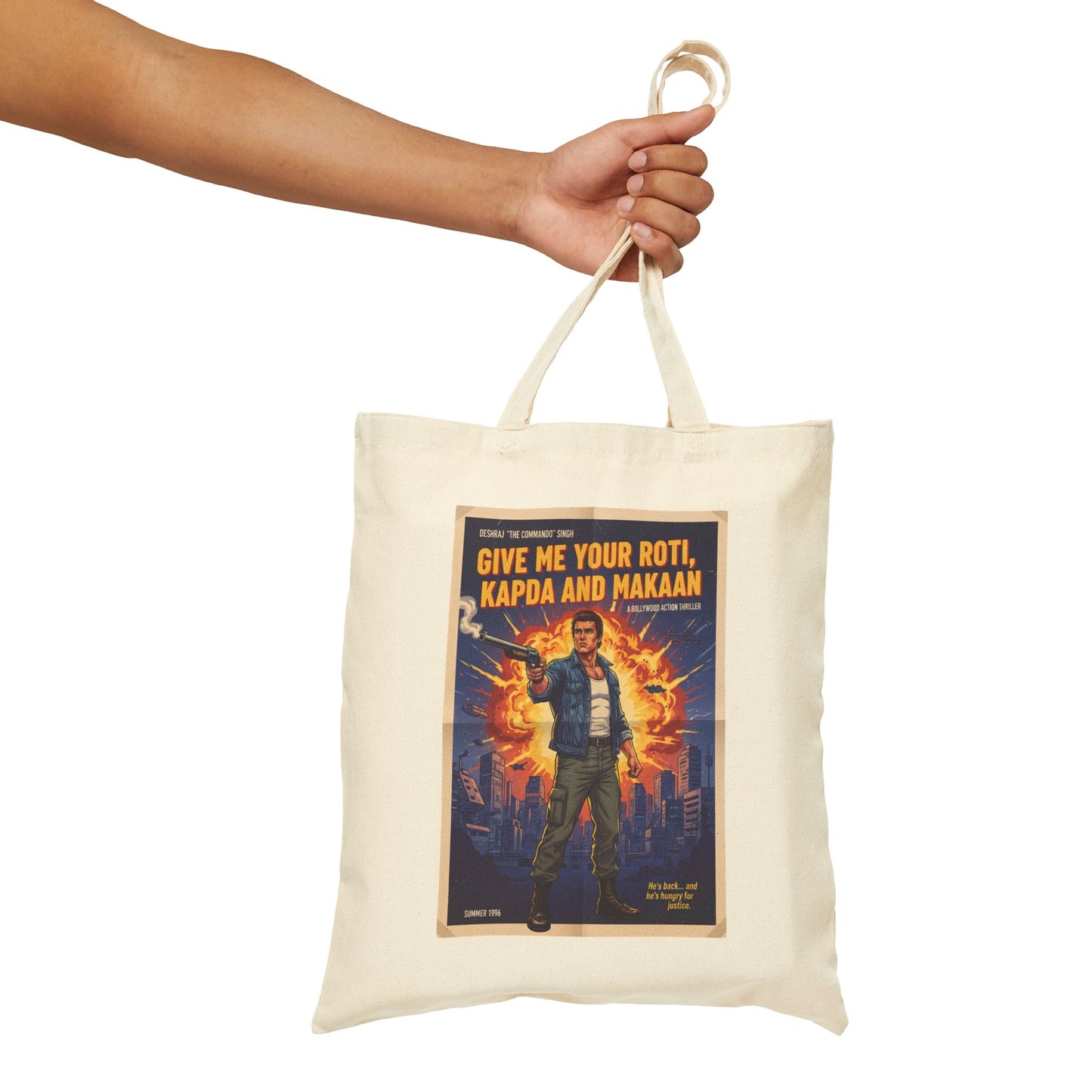 Retro Tote Bag | Give Me Your Roti, Kapda & Makaan | Fun Eco-Friendly Shopping Bag, Gift for Movie Lovers, Casual Everyday Use