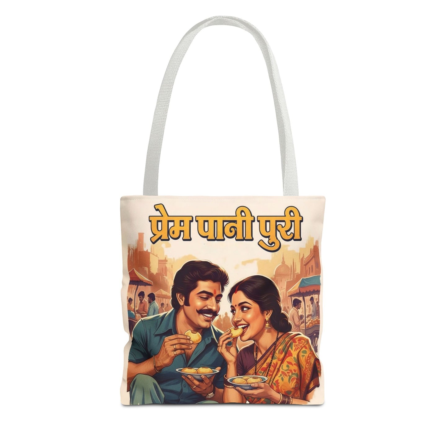 Bollywood Pani Puri Romance Tote Bag, Fun Shopping Bag, Casual Day Out Accessory, Gift for Movie Lovers, Festive Carryall
