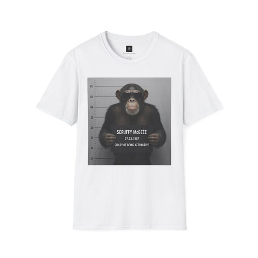 Funny Monkey Graphic Tee, Scruffy McGee T-Shirt, Unisex Humor Shirt, Gift for Animal Lovers, Softstyle Casual Wear, Unique Birthday Gift