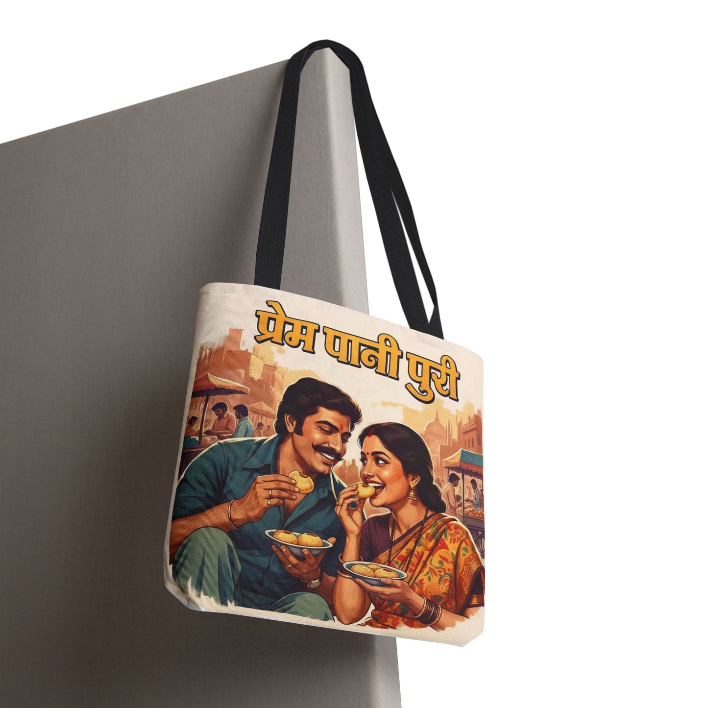 Bollywood Pani Puri Romance Tote Bag, Fun Shopping Bag, Casual Day Out Accessory, Gift for Movie Lovers, Festive Carryall