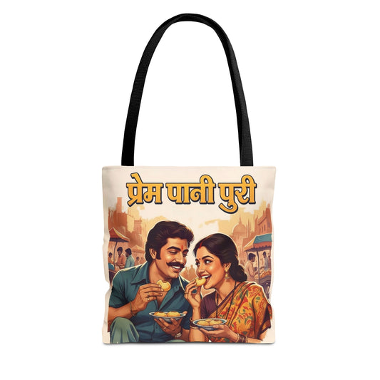 Bollywood Pani Puri Romance Tote Bag, Fun Shopping Bag, Casual Day Out Accessory, Gift for Movie Lovers, Festive Carryall