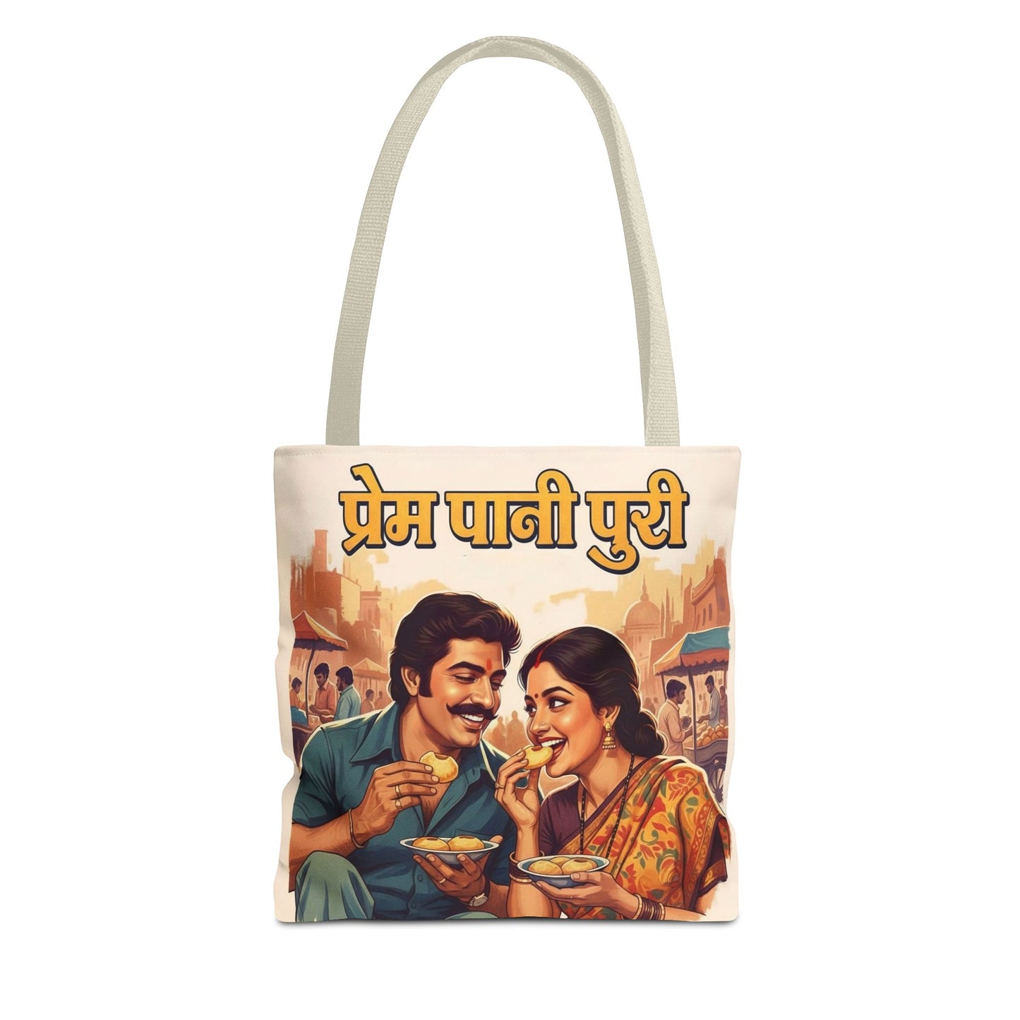 Bollywood Pani Puri Romance Tote Bag, Fun Shopping Bag, Casual Day Out Accessory, Gift for Movie Lovers, Festive Carryall