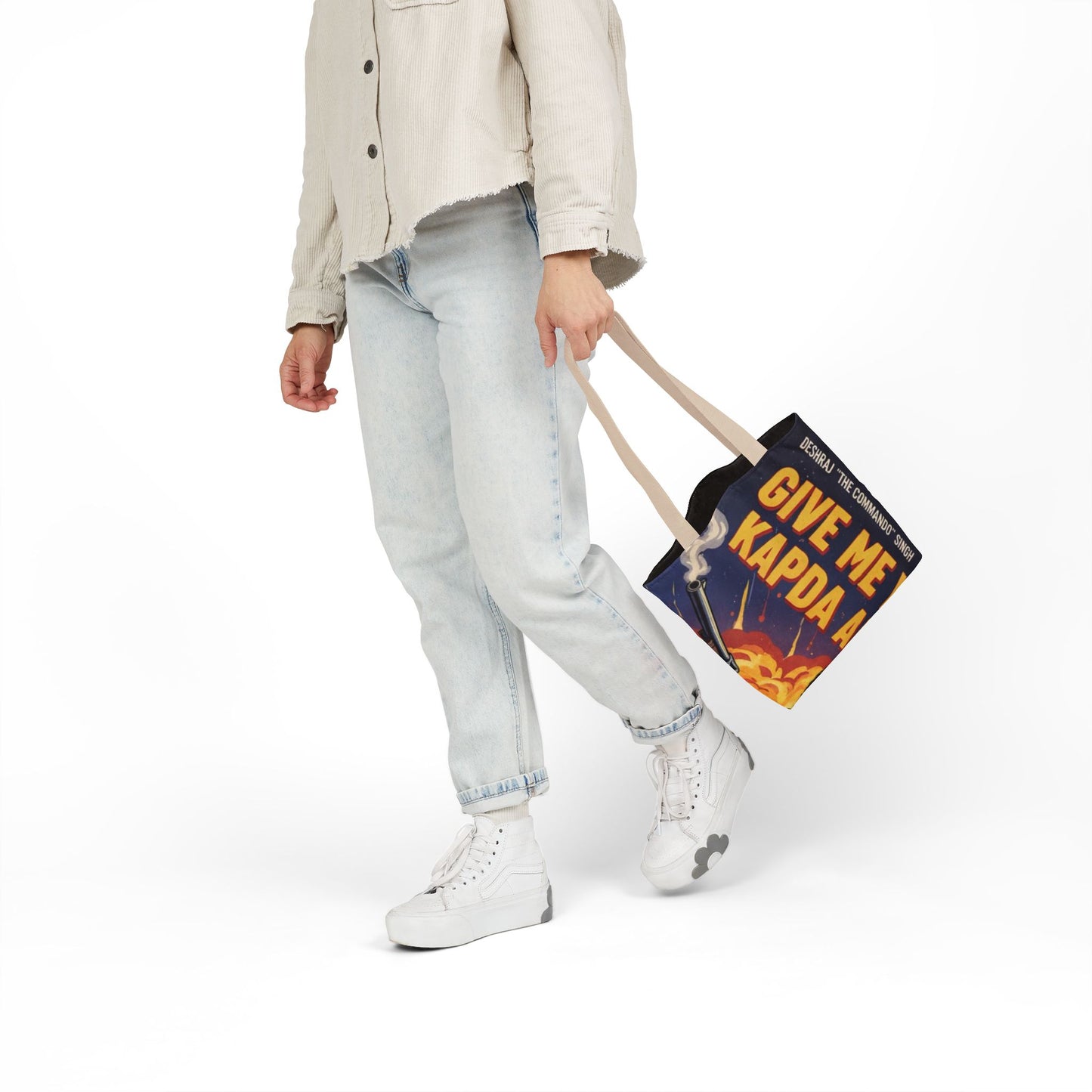 AOP Roti Kapda Makaan Canvas Tote Bag with 5-Color Straps, Eco-friendly Grocery Bag, Reusable Shopping Tote, Chic Beach Bag, Boho Style Bag