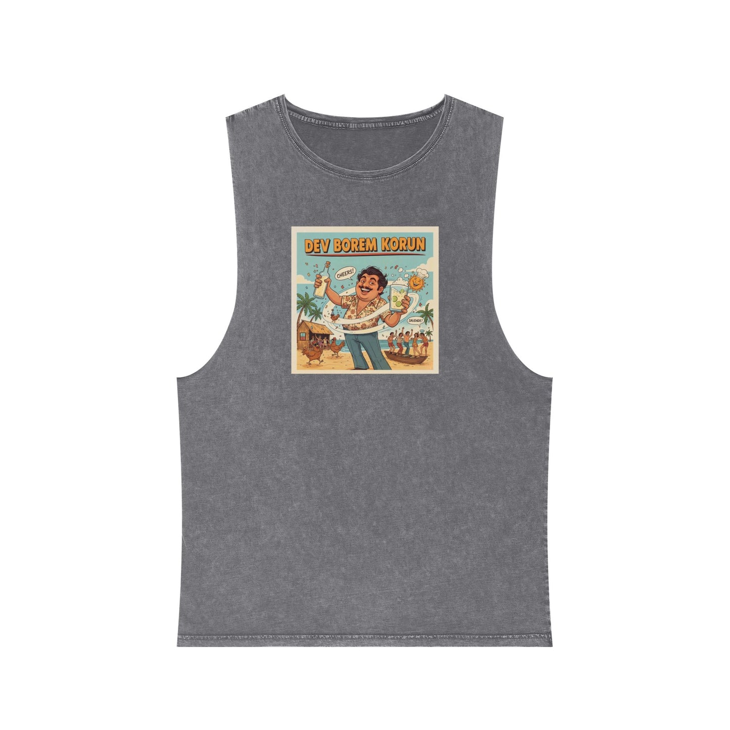 Retro Dev Borem Korun Vibe Tank Top, Vintage Beach Shirt, Unisex Stonewash Top, Vacation Wear, Summer Parties