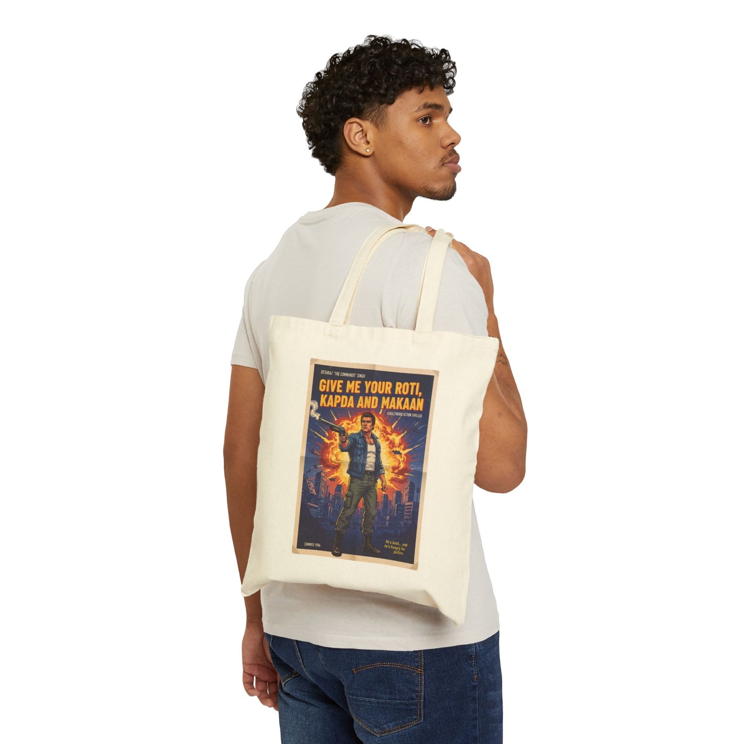 Retro Tote Bag | Give Me Your Roti, Kapda & Makaan | Fun Eco-Friendly Shopping Bag, Gift for Movie Lovers, Casual Everyday Use